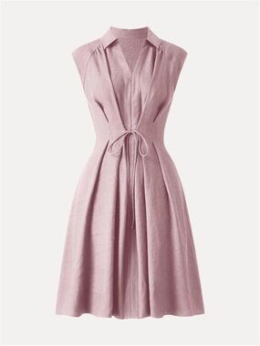 NWT OGL Viscose-Linen Weave Viscose-Linen Collared V-neck Midi Dress in pink